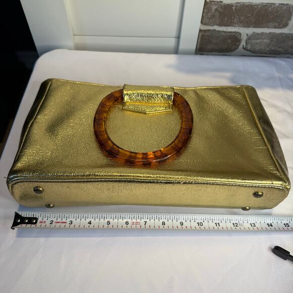 Vintage 60s RJ Florida USA Gold Tortoise Shell Lucite Handle Handbag - Picture 4 of 9